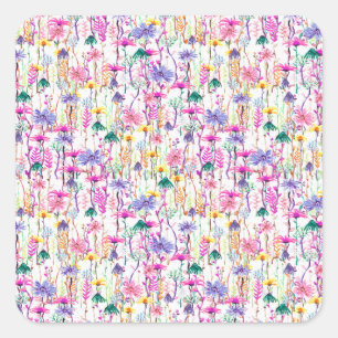 Vibrant Watercolor Wildflowers Square Sticker