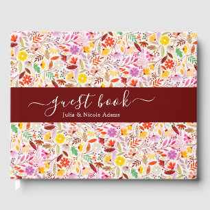 Vibrant Watercolors Summer Tulip Flowers Wedding Guest Book