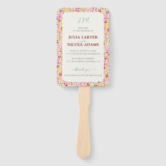 Vibrant Watercolors Summer Tulip Flowers Wedding Hand Fan (Front)