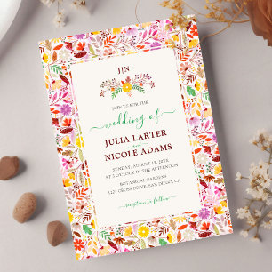 Vibrant Watercolors Summer Tulip Flowers Wedding Invitation