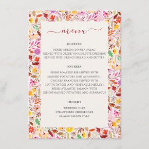 Vibrant Watercolors Summer Tulip Flowers Wedding Menu
