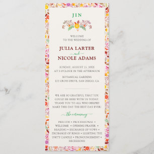 Vibrant Watercolors Summer Tulip Flowers Wedding Program