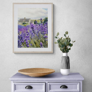 Vibrant Watercolour Lavender Field Photo Print