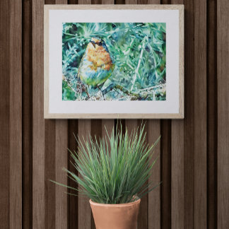 Vibrant Watercolour Robin Perched on Thorns Photo Print
