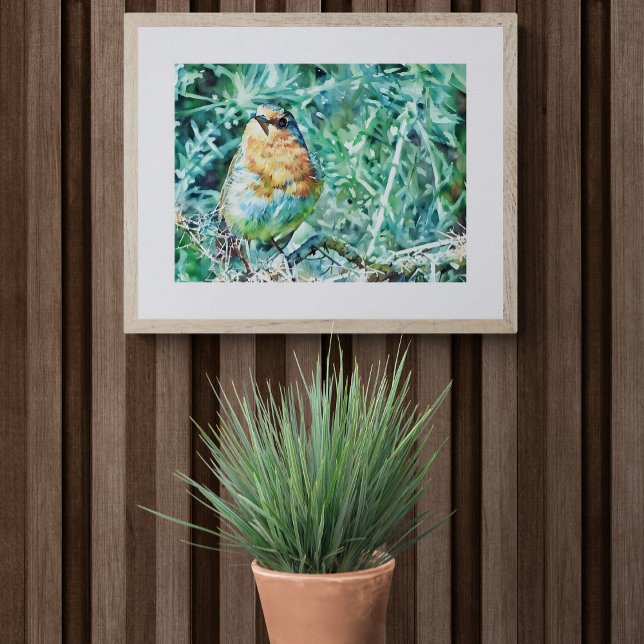 Vibrant Watercolour Robin Perched on Thorns  Photo Print (Creator Uploaded)