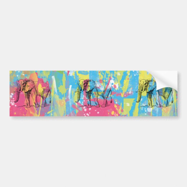 vibrant watercolours splatters elephant sketch bumper sticker (Front)