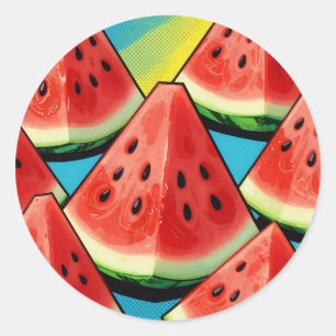 Vibrant Watermelon Slices Pop Art Classic Round Sticker