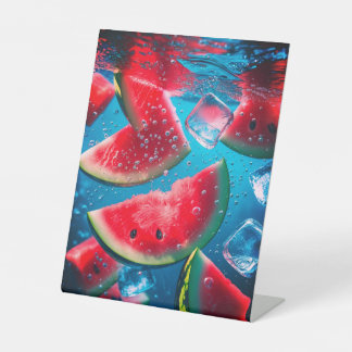 Vibrant Watermelon Slices Underwater – Refreshing  Pedestal Sign