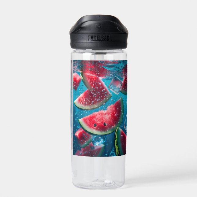 Vibrant Watermelon Slices Underwater – Refreshing  Water Bottle (Back)