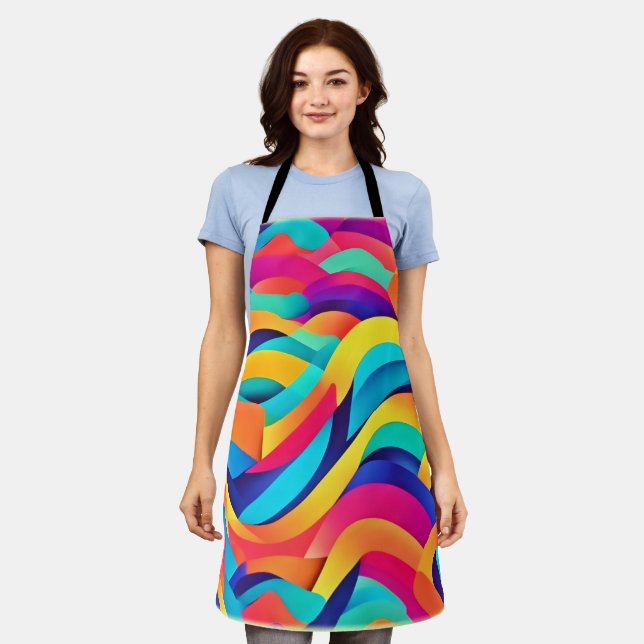 Vibrant Wavy Abstract Art Apron (Worn)