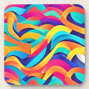 Vibrant Wavy Abstract Art Coaster