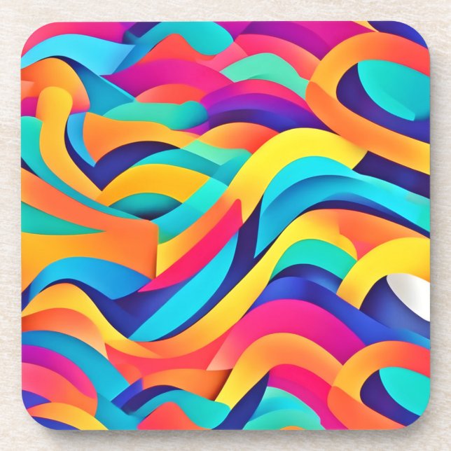Vibrant Wavy Abstract Art Coaster (Front)