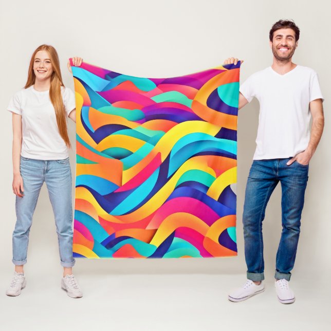 Vibrant Wavy Abstract Art Fleece Blanket (In Situ)