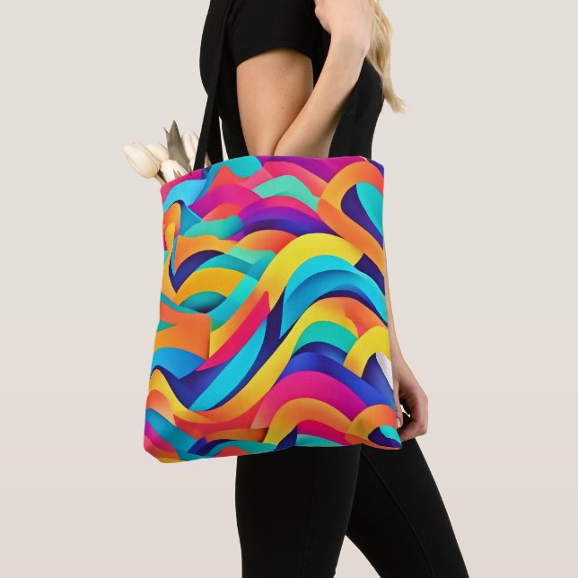 Vibrant Wavy Abstract Art Tote Bag (Close Up)