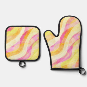 Vibrant Wavy Abstract Pattern Oven Mitt & Pot Holder Set