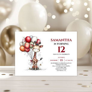 Vibrant whimsical giraffe kids birthday invite