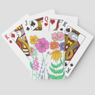 Vibrant Whimsical Painted Flowers Playing Cards
