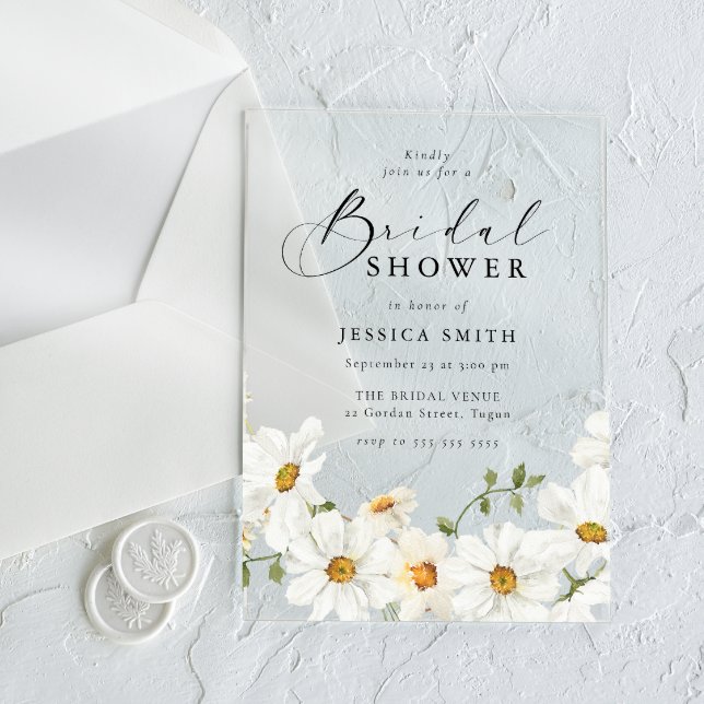 Vibrant White Floral Bridal Shower Clear Acrylic Invitations (Creator Uploaded)