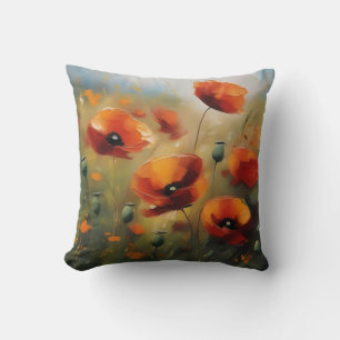 Vibrant Wild Poppies Serene Field Cushion