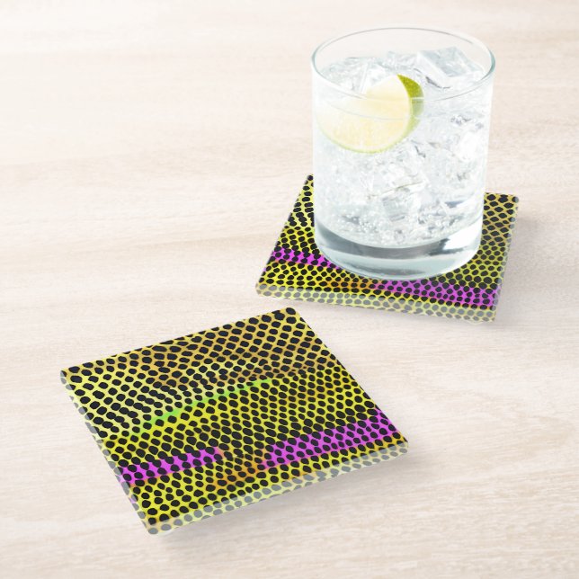 "Vibrant Wilderness" Colourful Abstract Print Glass Coaster (Angled)