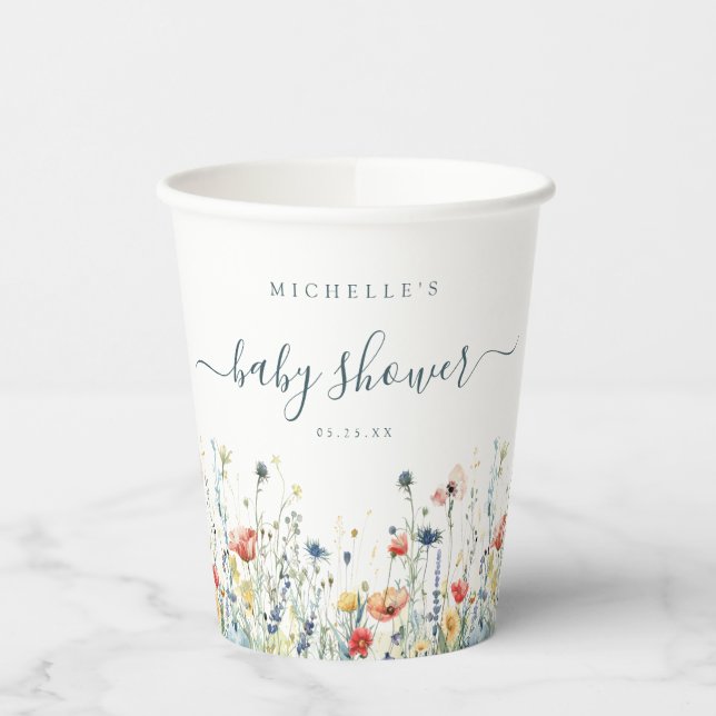 Vibrant Wildflower Baby Shower Paper Cups (Left)
