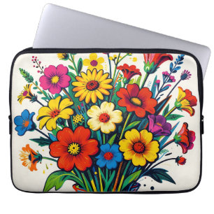 Vibrant Wildflower Bouquet Folk Art Laptop Sleeve