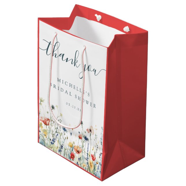 Vibrant Wildflower Bridal Shower Medium Gift Bag (Front Angled)