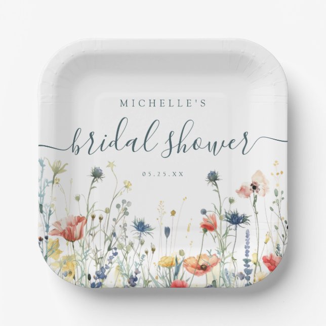 Vibrant Wildflower Bridal Shower Paper Plate (Front)