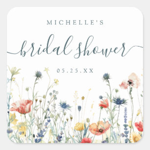 Vibrant Wildflower Bridal Shower Square Sticker
