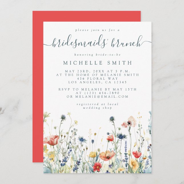 Vibrant Wildflower Bridesmaids Brunch Invitation (Front/Back)