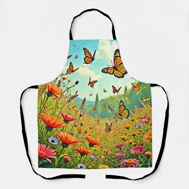 Vibrant Wildflower Butterfly Joy Design Apron (Front)