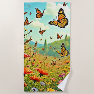 Vibrant Wildflower Butterfly Joy Design Beach Towel