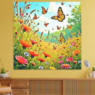 Vibrant Wildflower Butterfly Joy Design Canvas Print