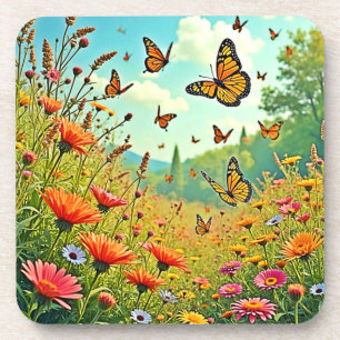 Vibrant Wildflower Butterfly Joy Design Coaster