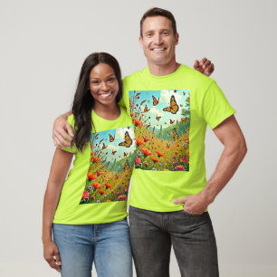 Vibrant Wildflower Butterfly Joy Design T-Shirt