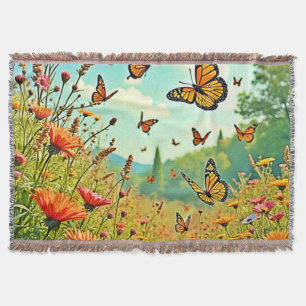 Vibrant Wildflower Butterfly Joy Design Throw Blanket