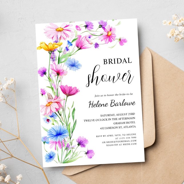 Vibrant Wildflower Elegant Boho Bridal Shower Invitation (Vibrant Wildflower Elegant Boho Bridal Shower Invitation)