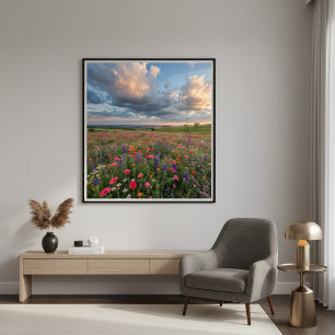 Vibrant Wildflower Field Sunset  Poster