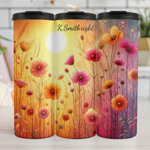 Vibrant Wildflower Field Sunset Thermal Tumbler