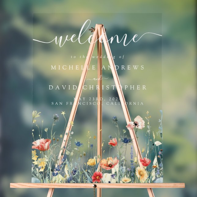 Vibrant Wildflower Field Wedding Welcome Acrylic Sign (Neutral)