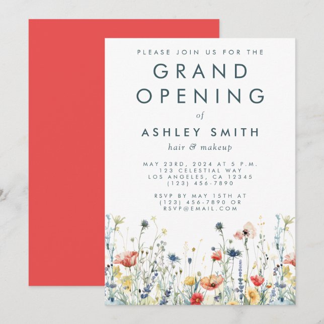 Vibrant Wildflower Grand Opening Invitation (Front/Back)