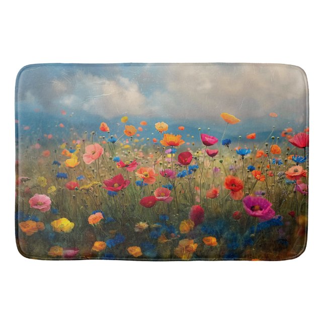 Vibrant Wildflower Impressionist Bath Mat (Front)
