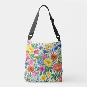 Vibrant Wildflower Meadow Botanical Garden Print Crossbody Bag