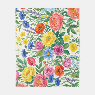 Vibrant Wildflower Meadow Botanical Garden Print Fleece Blanket