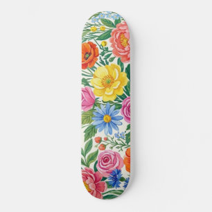 Vibrant Wildflower Meadow Botanical Garden Print Skateboard