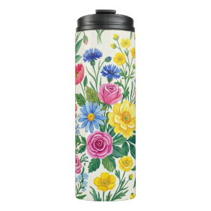 Vibrant Wildflower Meadow Botanical Garden Print Thermal Tumbler