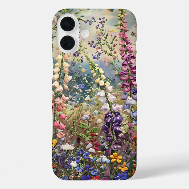 Vibrant Wildflower Meadow – Embroidered-Effect  Case-Mate iPhone Case (Back)