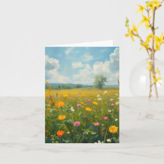 Vibrant Wildflower Meadow Oil Painting Style Flora Card