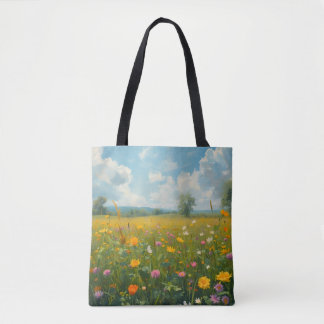 Vibrant Wildflower Meadow Oil Painting Style Flora Tote Bag