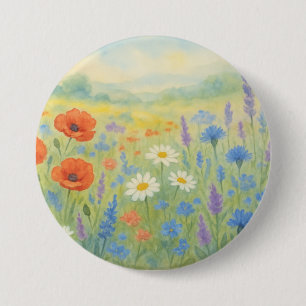 Vibrant Wildflower Meadow Watercolor 7.5 Cm Round Badge
